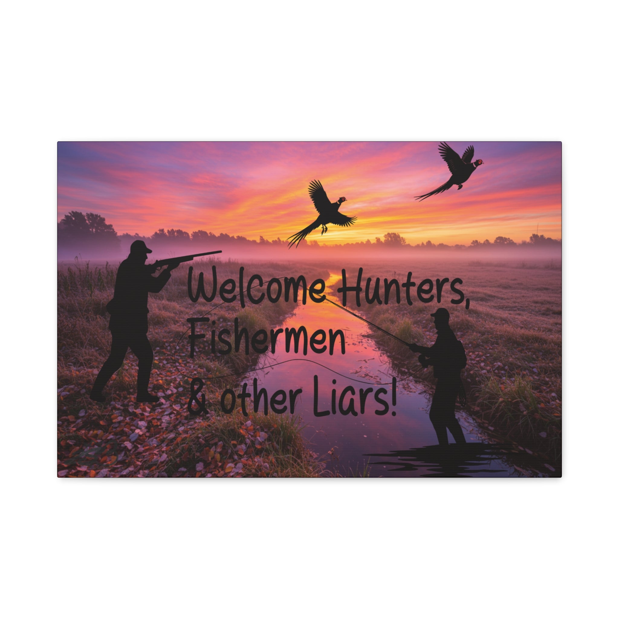 "Welcome Hunters, Fishermen & Other Liars" Rustic Man Cave Sign/ Matte Canvas 1.25" depth/Gift for Dads, Outdoorsmen