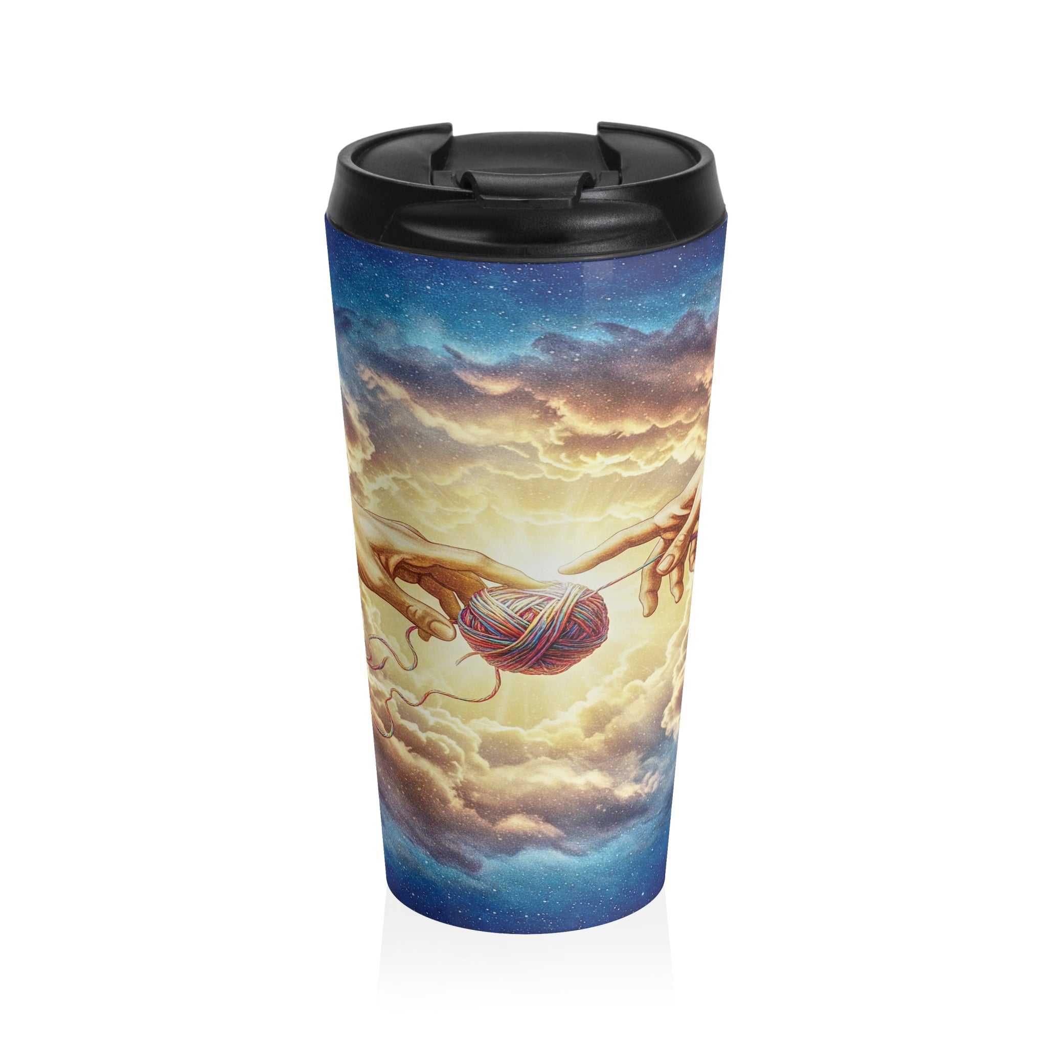 Creation of Stitch Stainless Steel Travel Mug – Divine Yarn Intervention Edition/ 15oz tumbler/Gift for Fiber crafting friends