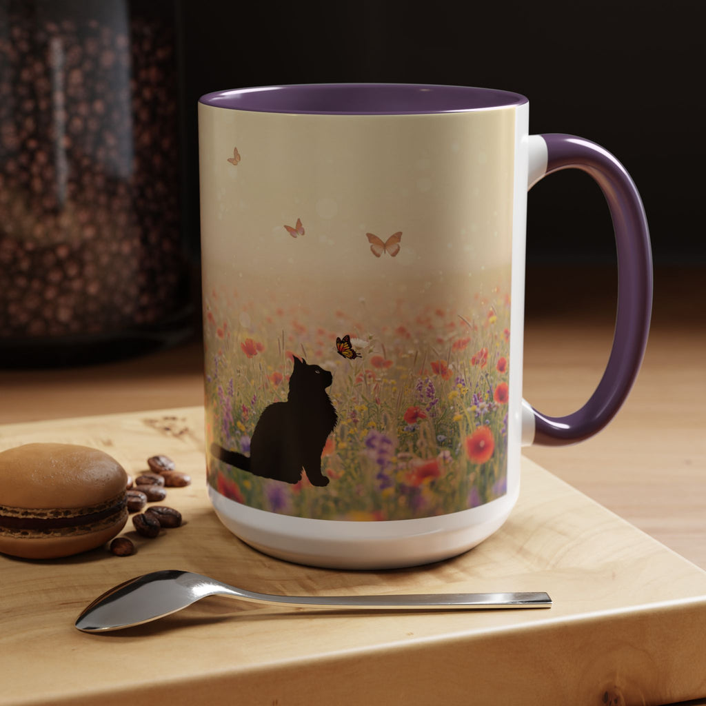 Mug - Cat Lovers Accent Coffee Mug with Floral Design