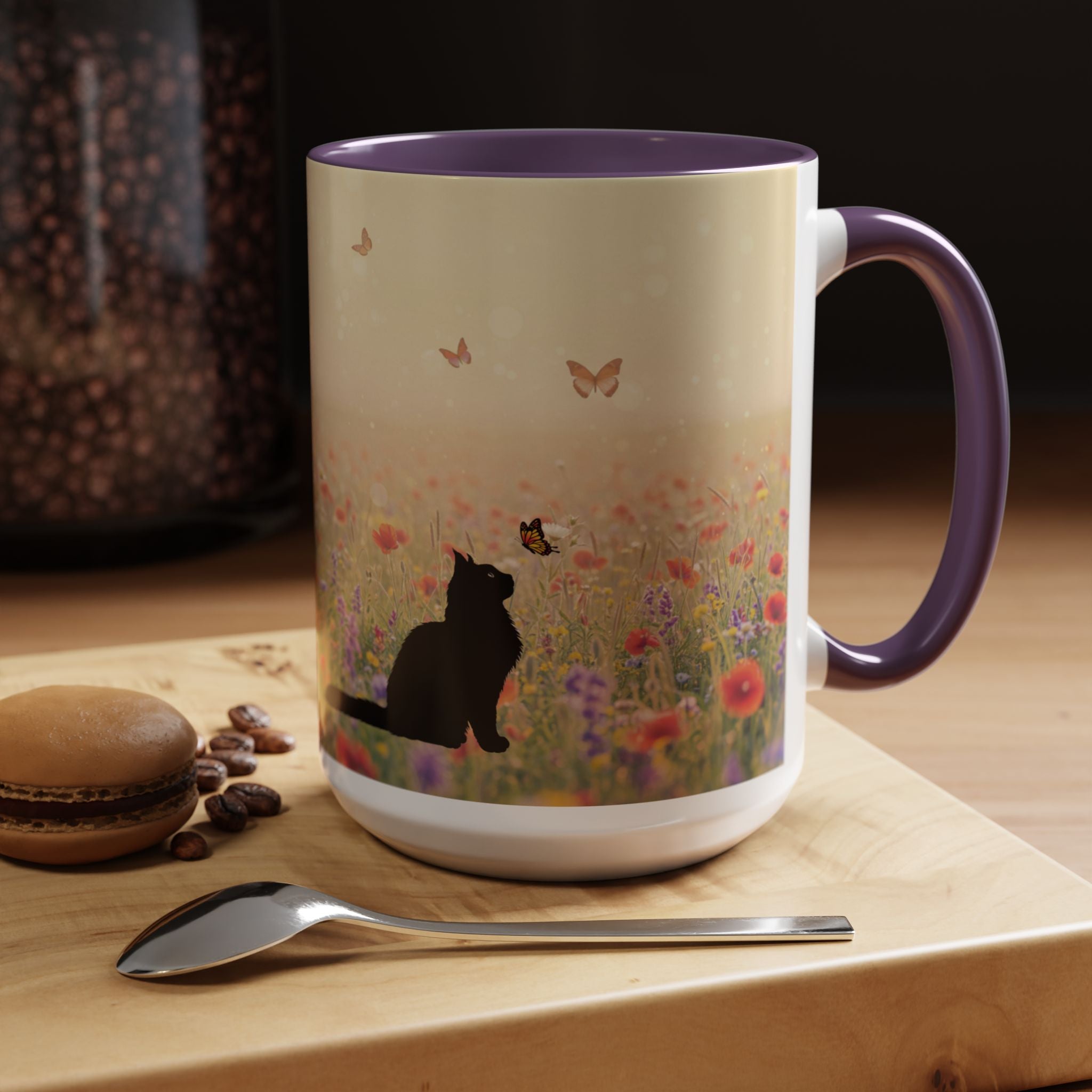 Mug - Cat Lovers Accent Coffee Mug with Floral Design