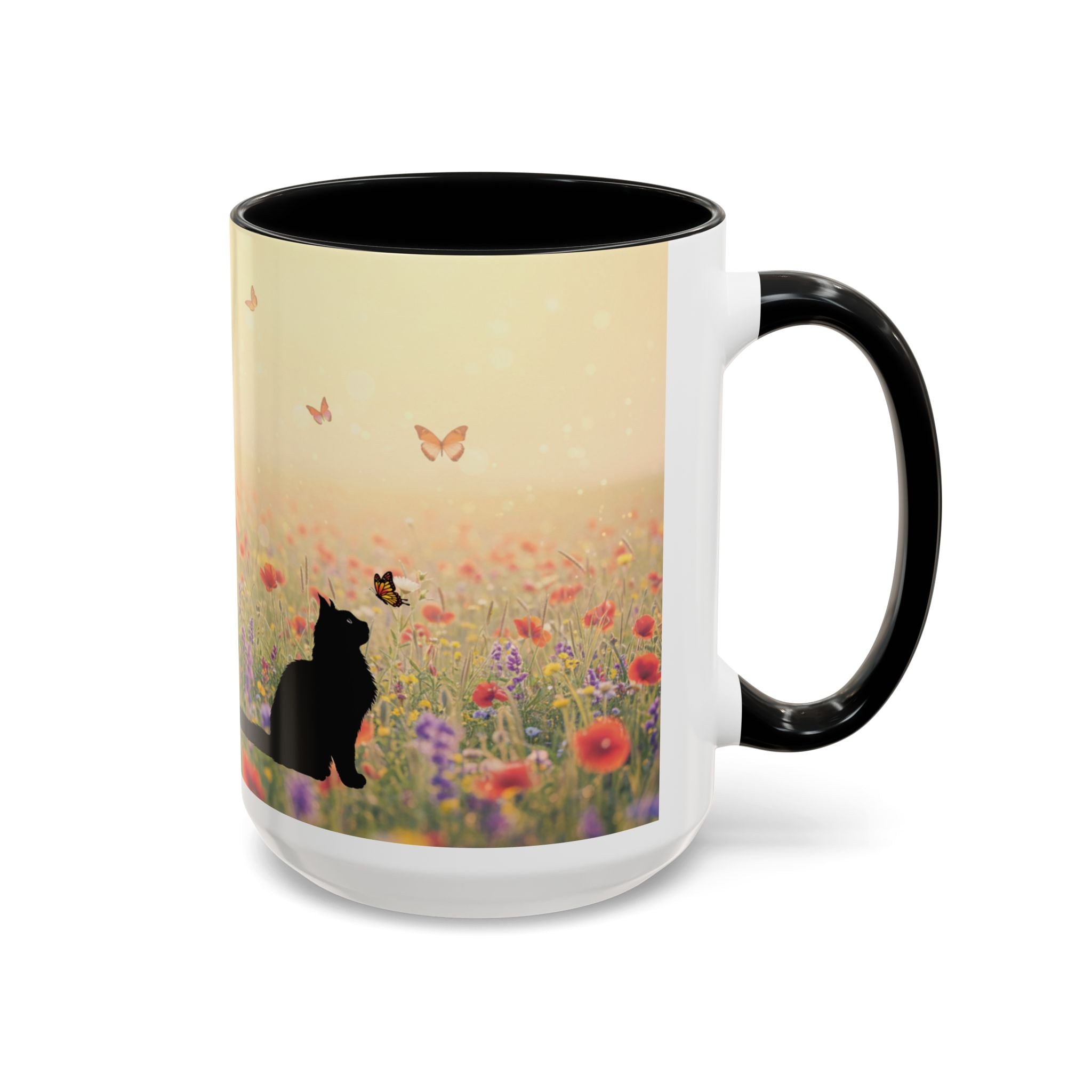 Mug - Cat Lovers Accent Coffee Mug with Floral Design