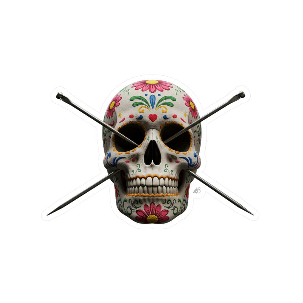 Knitting Needles Sugar Skull Kiss-Cut Vinyl Decal