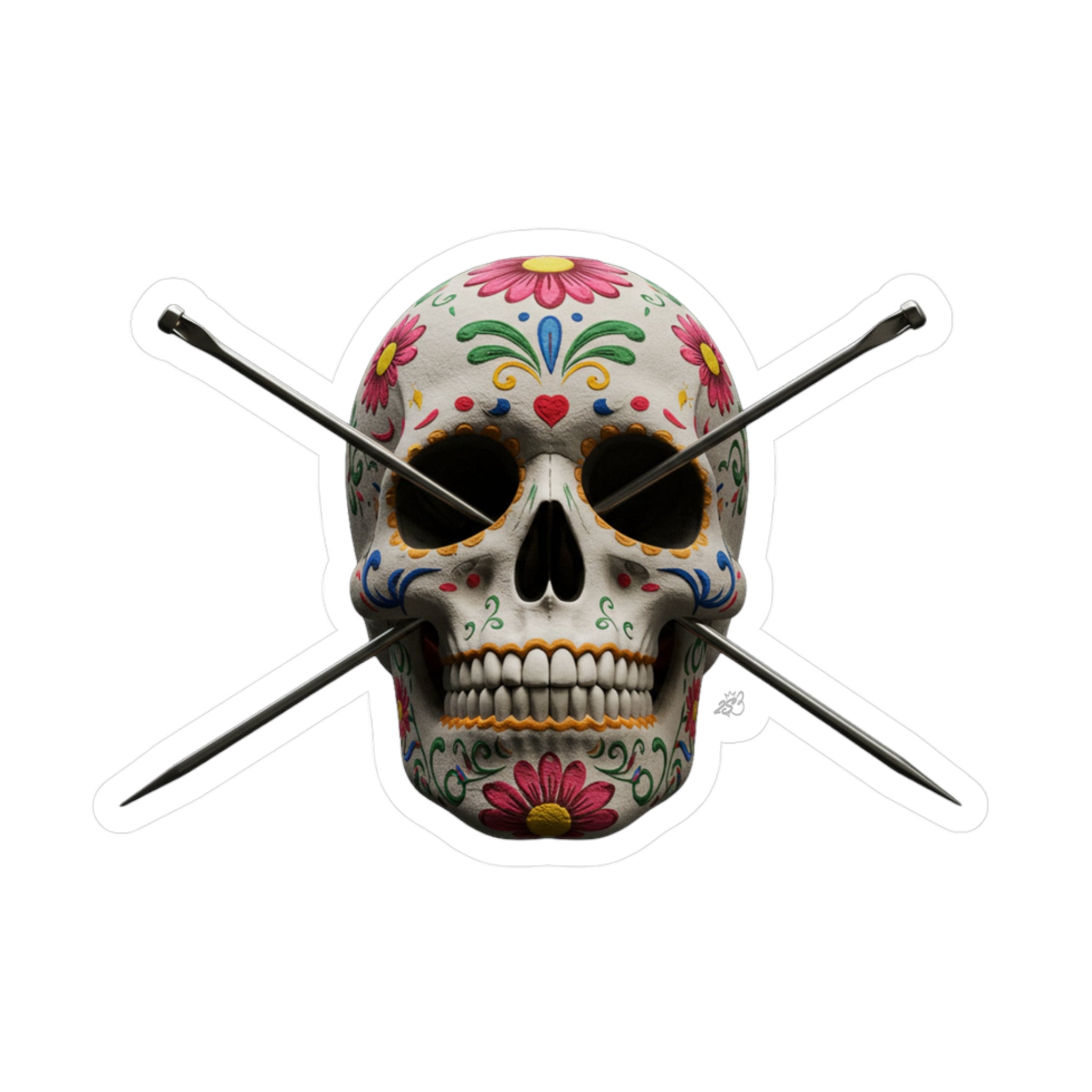 Knitting Needles Sugar Skull Kiss-Cut Vinyl Decal