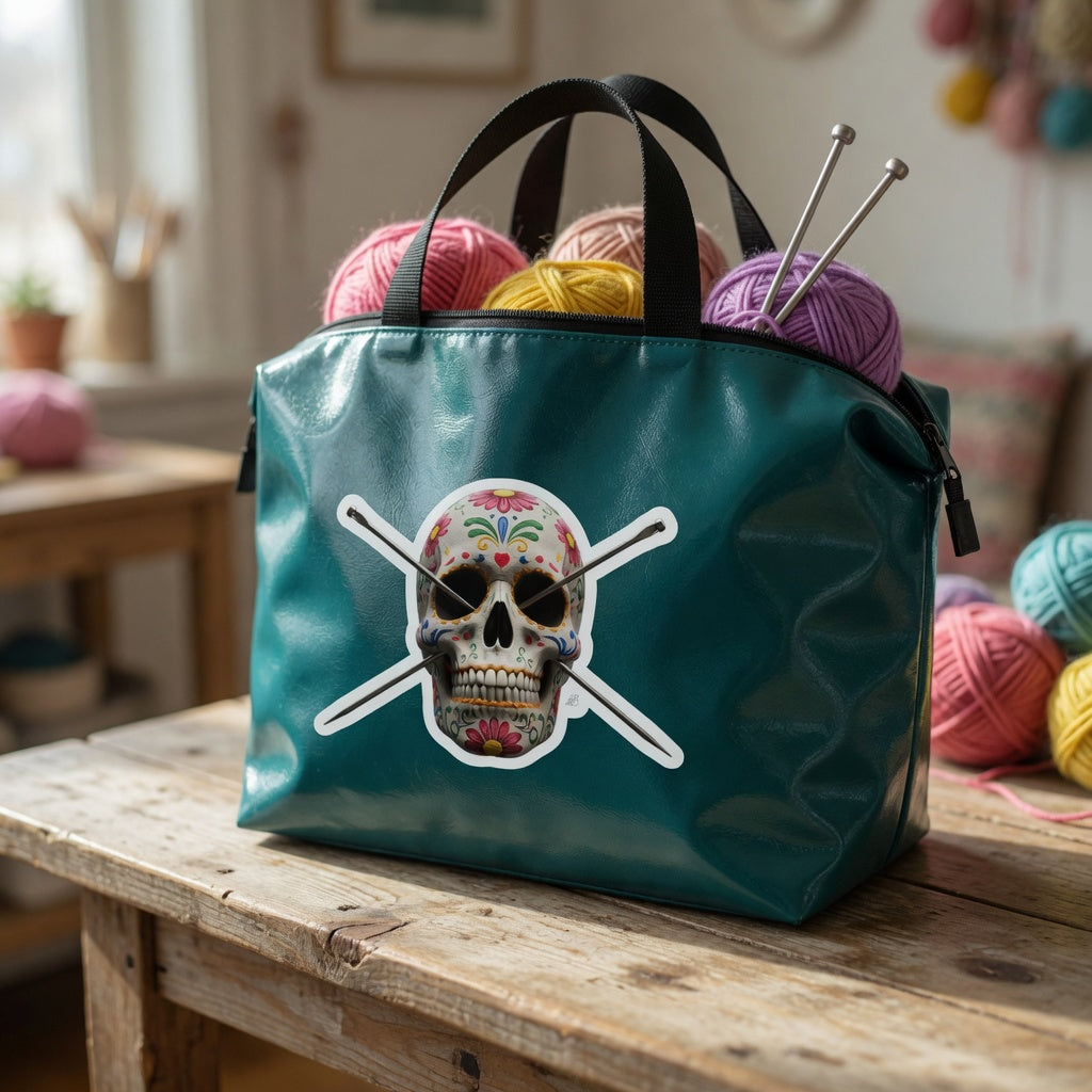 Knitting Needles Sugar Skull Kiss-Cut Vinyl Decal