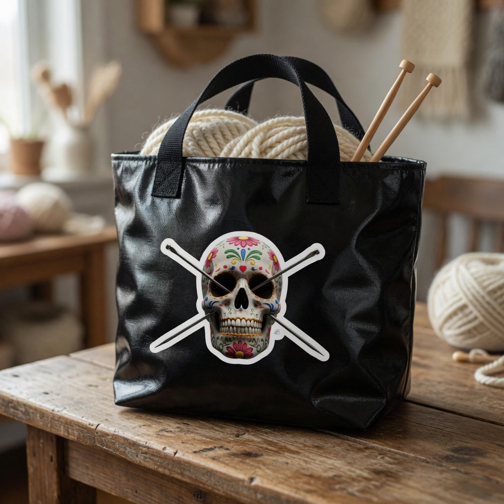 Knitting Needles Sugar Skull Kiss-Cut Vinyl Decal
