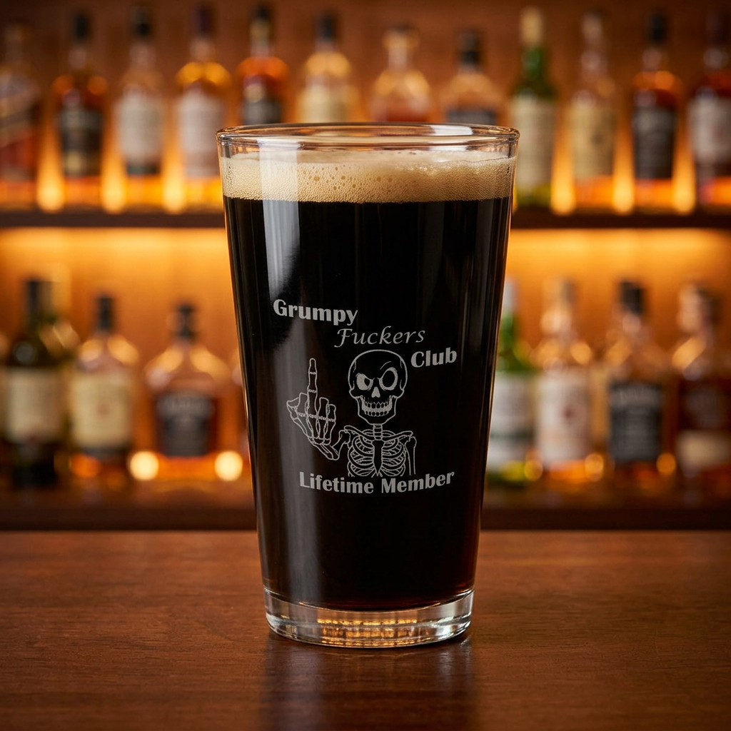 Grumpy Fuckers Club Lifetime Member Beer Pint Glass