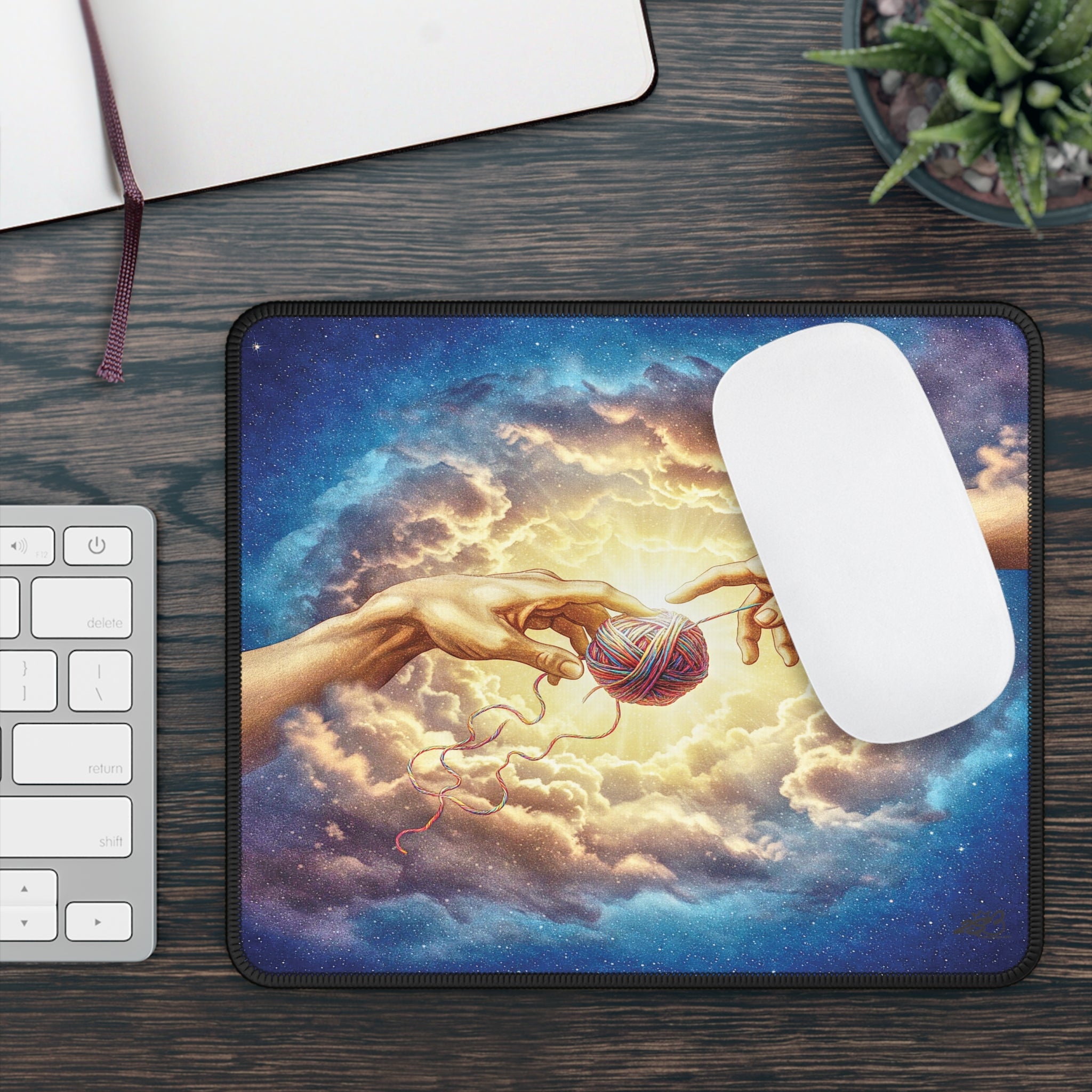 Mouse Pad - 'Touched by Yarn' Divine Intervention for Knitters Crocheters - Funny Gift