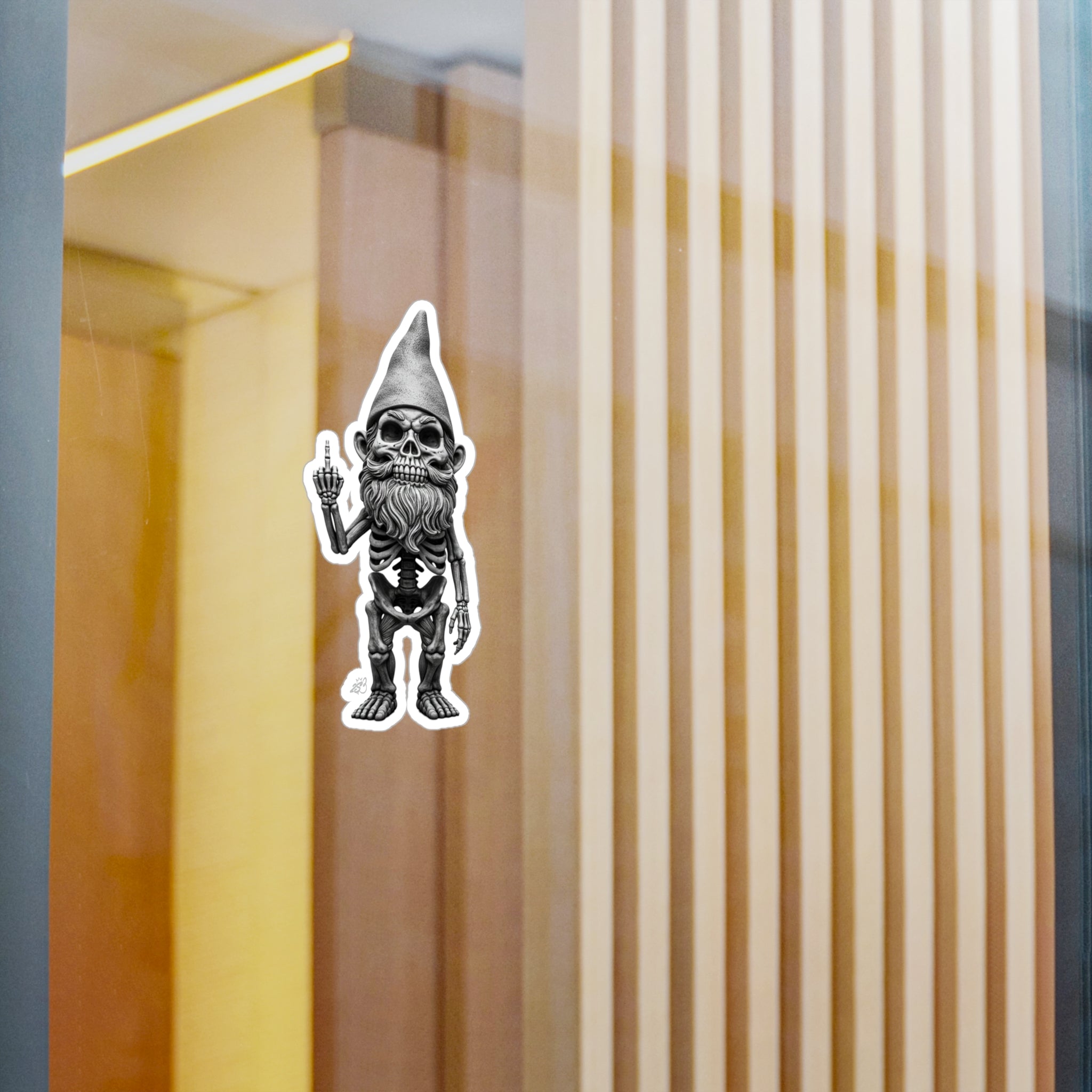 Middle Finger Skeleton Gnome Kiss-Cut Vinyl Decal