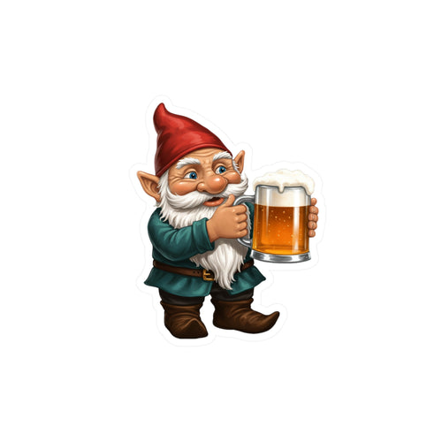 Beer Drinking Gnome Decal - Happy Gnome Thumbs Up With Beer Mug Kiss Cut Vinyl Sticker