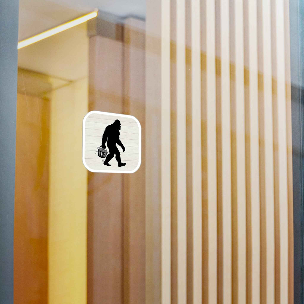 Bigfoot Yarn Basket Decal - Sasquatch Carrying Yarn Silhouette Kiss Cut Vinyl Decal