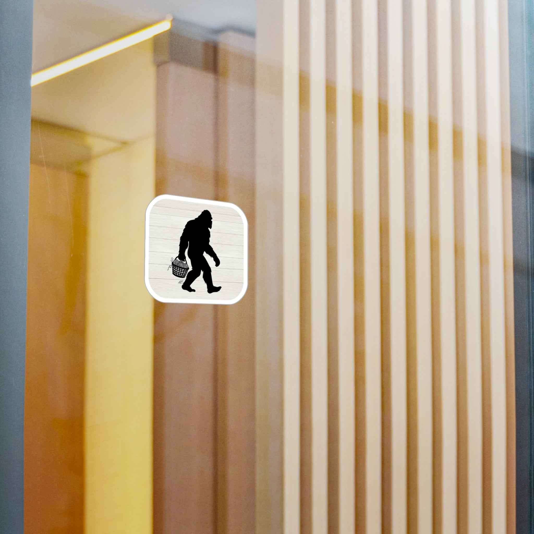 Bigfoot Yarn Basket Decal - Sasquatch Carrying Yarn Silhouette Kiss Cut Vinyl Decal