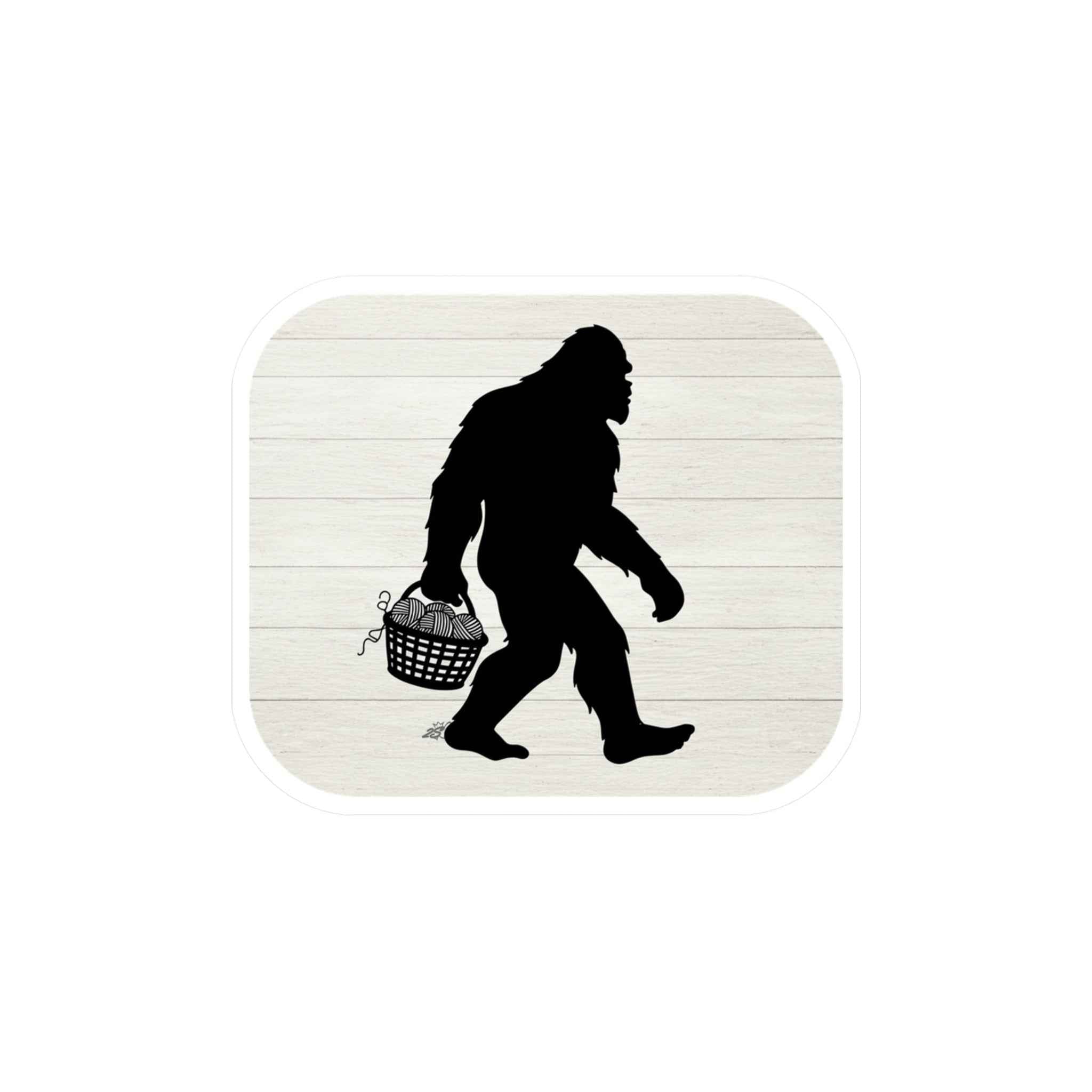 Bigfoot Yarn Basket Decal - Sasquatch Carrying Yarn Silhouette Kiss Cut Vinyl Decal
