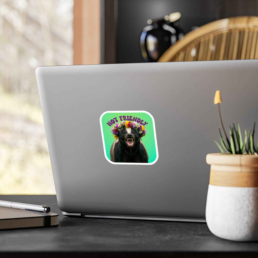 Not Friendly Badger Decal - Angry Honey Badger Flower Crown Kiss Cut Vinyl Decal