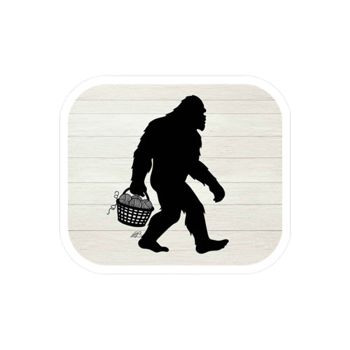 Bigfoot Yarn Basket Decal - Sasquatch Carrying Yarn Silhouette Kiss Cut Vinyl Decal