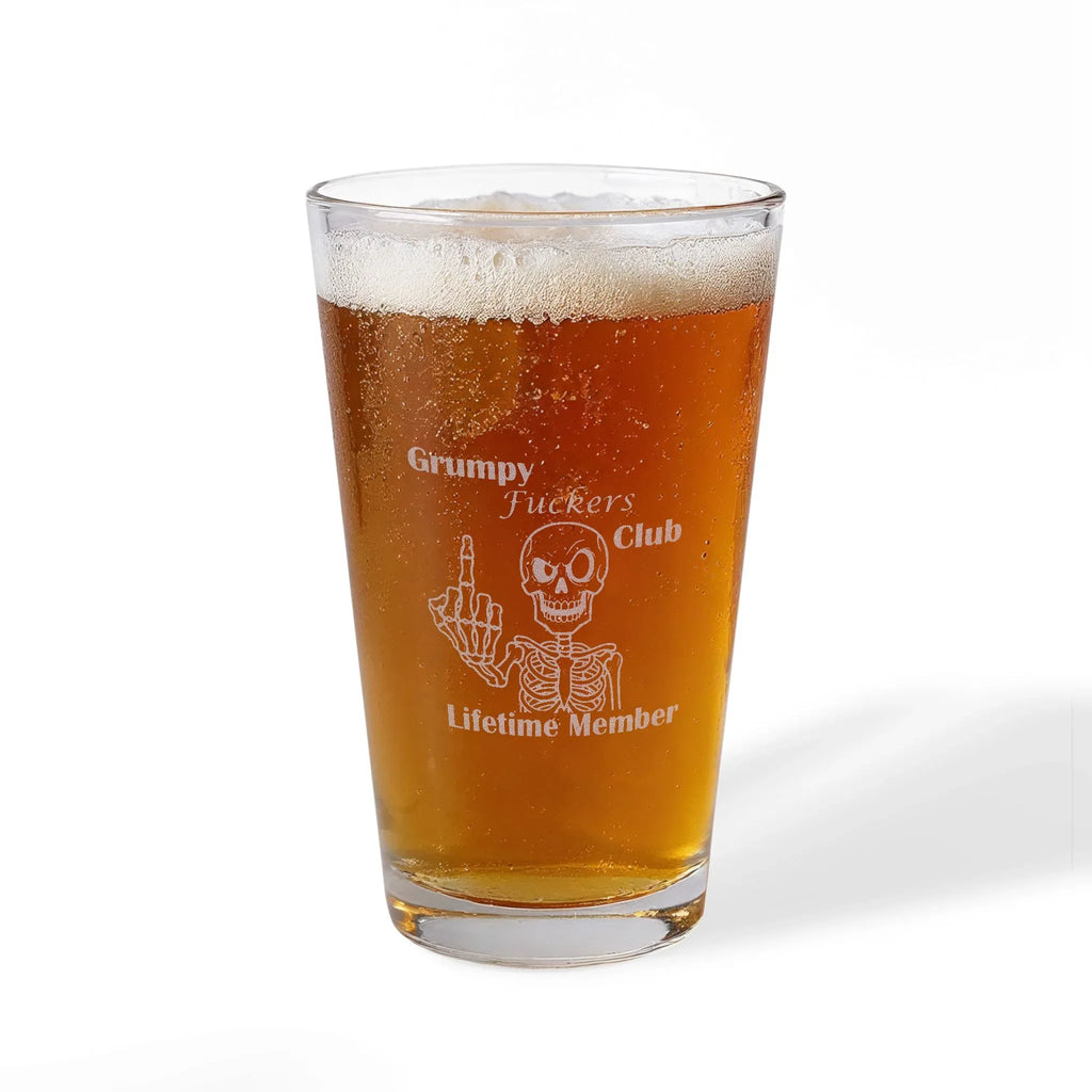 Grumpy Fuckers Club – Lifetime Member Beer Pint Glass 16oz - 2SB Snark Shop