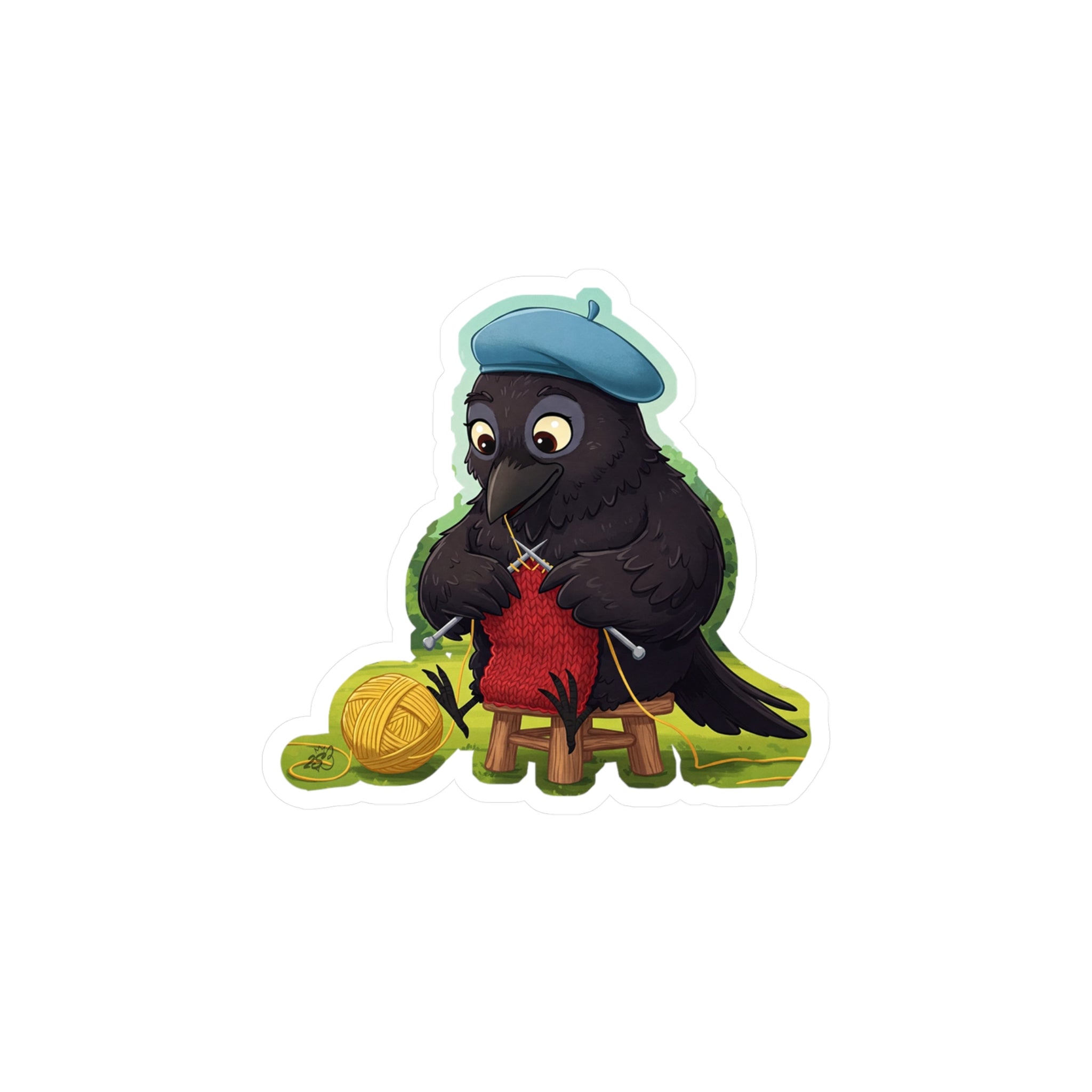 Knitting Crow With Beret Kiss-Cut Vinyl Decal