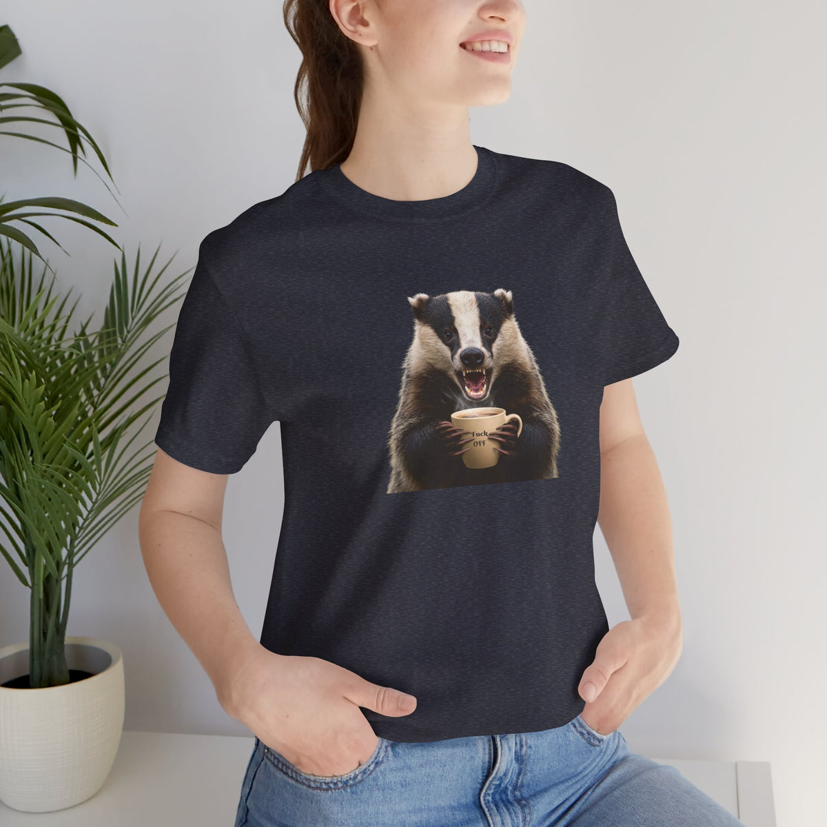 Fuck Off Coffee Badger Unisex T-Shirt | Funny Angry Badger Shirt
