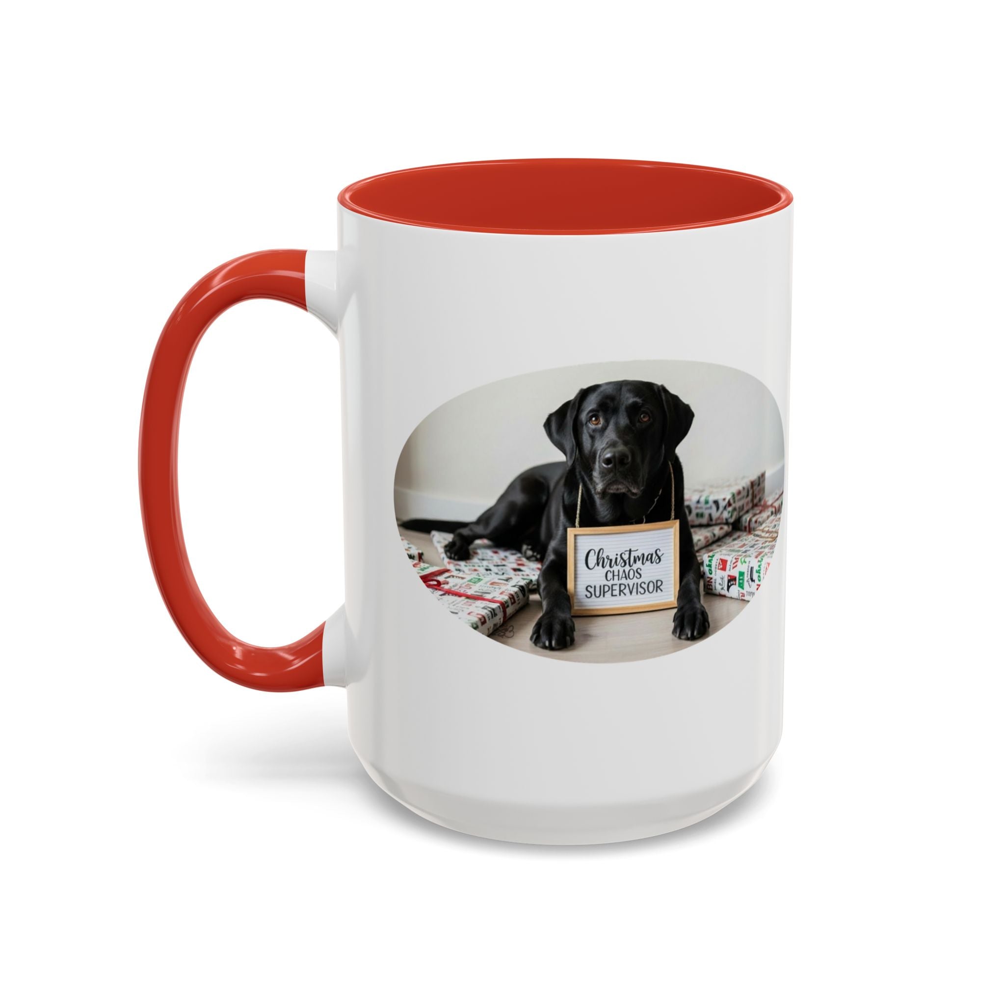 "Christmas Chaos Supervisor" –11oz & 15oz Black Lab Mug for Dog Parents Who Gave Up on Perfectly Wrapped Gifts in 2017