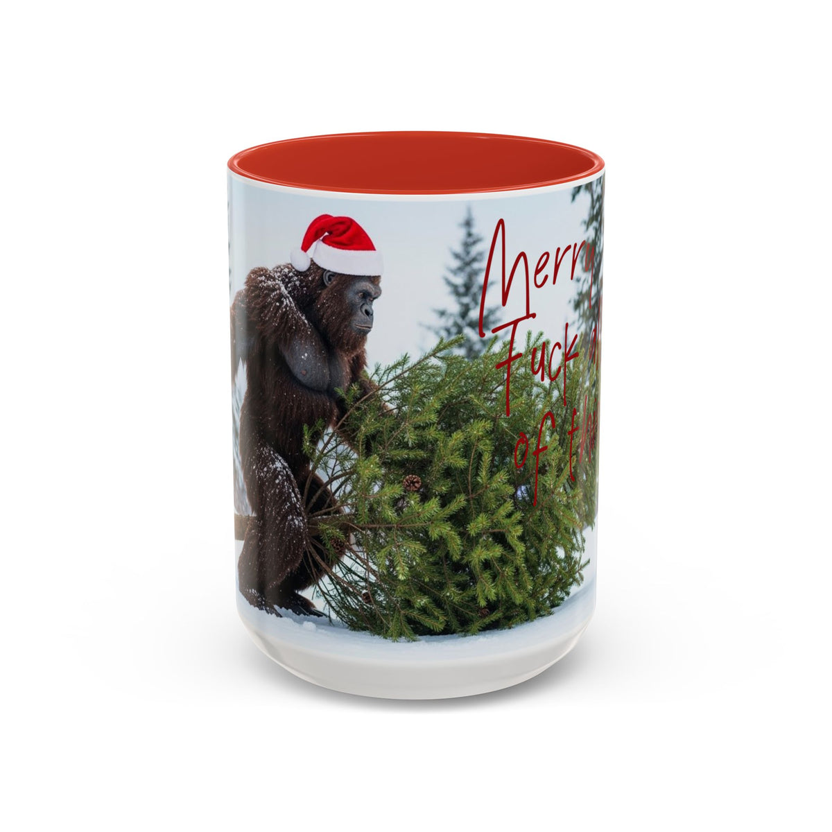 Merry Fuck All of This Bigfoot 15 oz Coffee Mug | Funny Sasquatch Christmas Mug