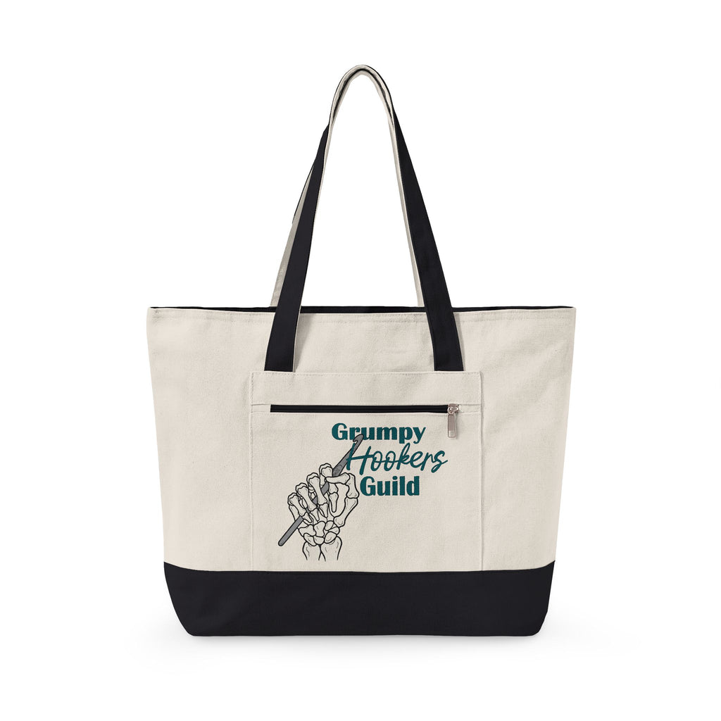 Hookers Guild Tote Bag - Skeleton Crochet Hand Zippered Canvas Tote