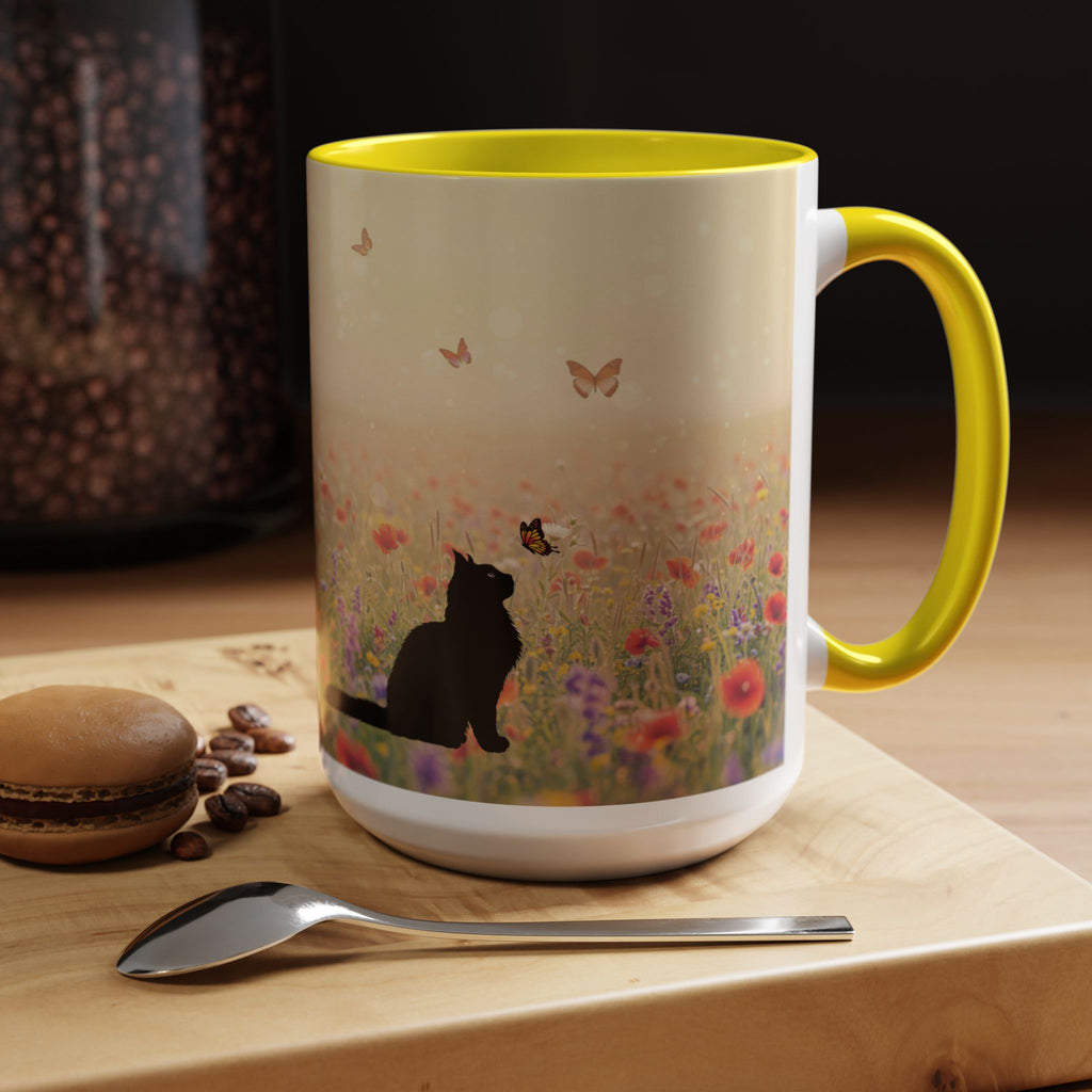 Mug - Cat Lovers Accent Coffee Mug with Floral Design