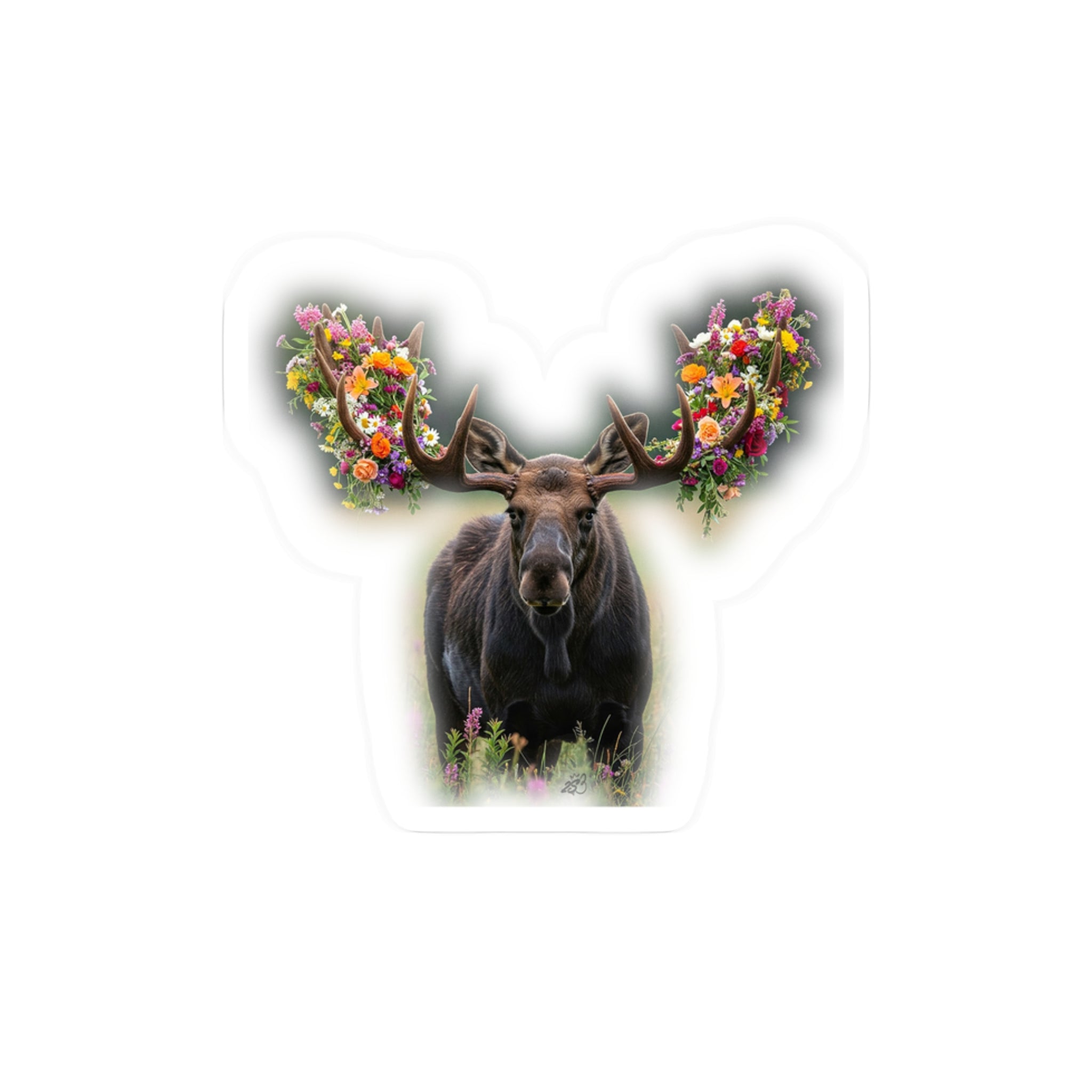 Floral Moose Antlers Kiss-Cut Vinyl Decal