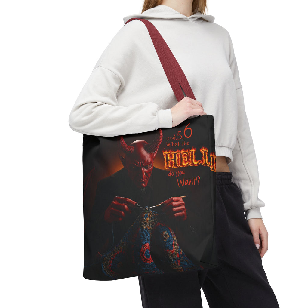 Satan's Infernal Tote Bag - Even Hell has count interruptions- Knitting, Crocheting, Crafting Gift, Funny Tote, Hellish Vibe, fiber enthusiasts