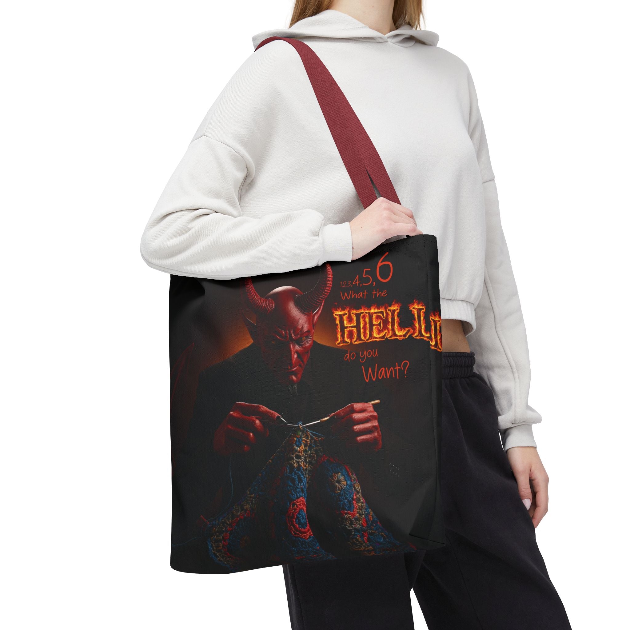 Satan's Infernal Tote Bag - Even Hell has count interruptions- Knitting, Crocheting, Crafting Gift, Funny Tote, Hellish Vibe, fiber enthusiasts