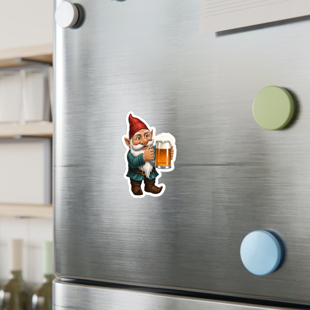 Beer Drinking Gnome Decal - Happy Gnome Thumbs Up With Beer Mug Kiss Cut Vinyl Sticker