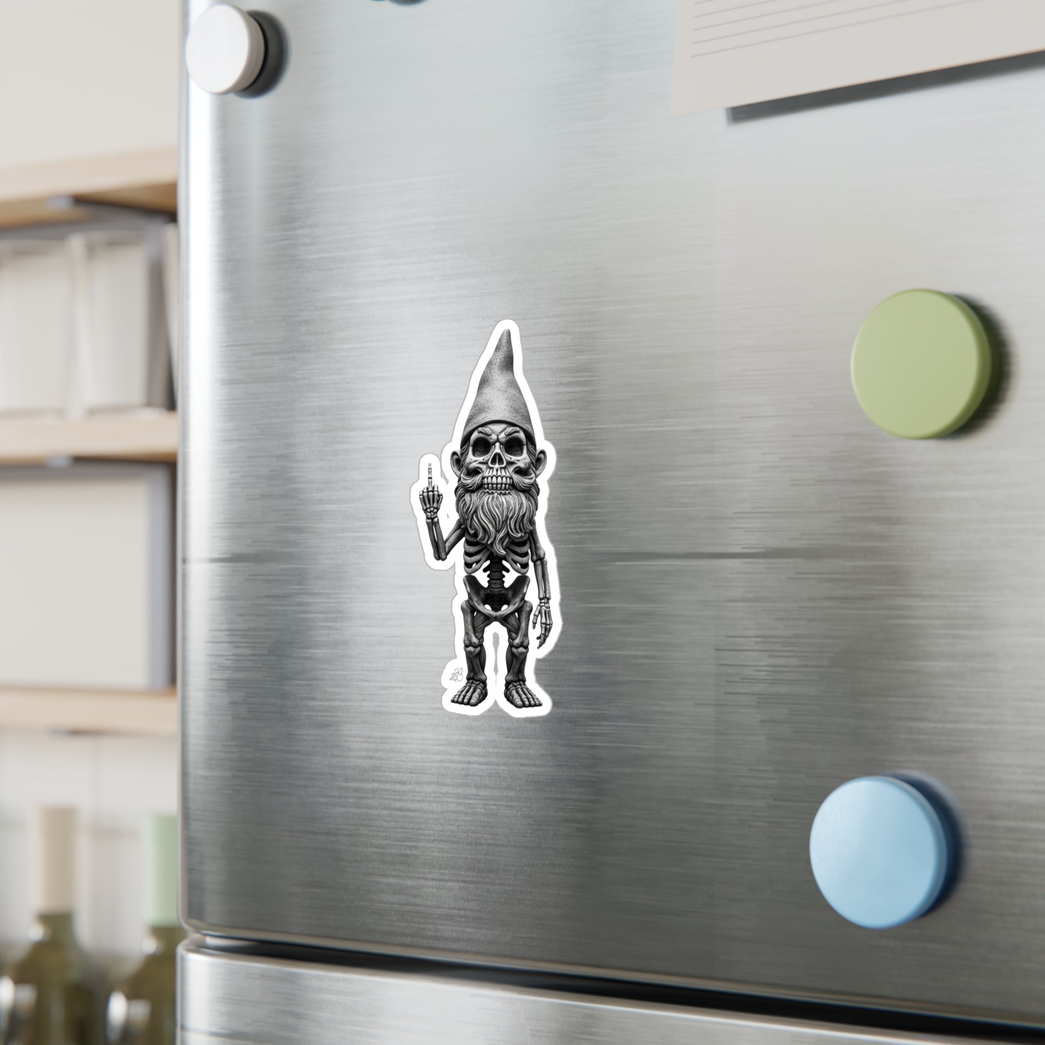 Middle Finger Skeleton Gnome Kiss-Cut Vinyl Decal