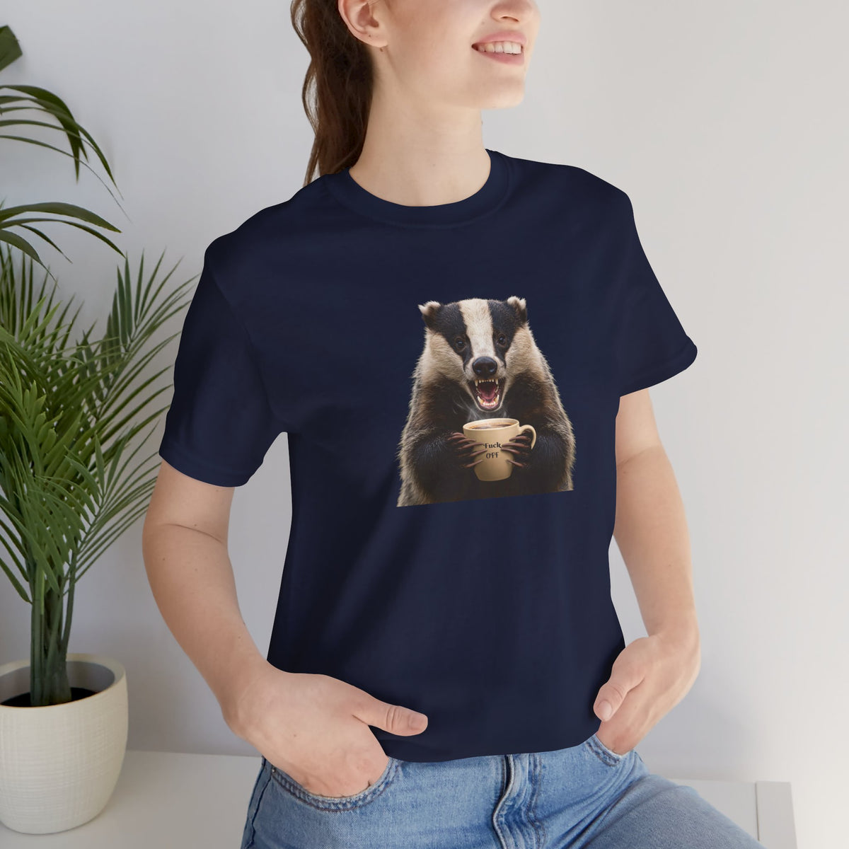 Fuck Off Coffee Badger Unisex T-Shirt | Funny Angry Badger Shirt