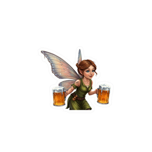 Beer Fairy Decal - Tipsy Fairy With Beer Mugs Kiss Cut Vinyl Sticker