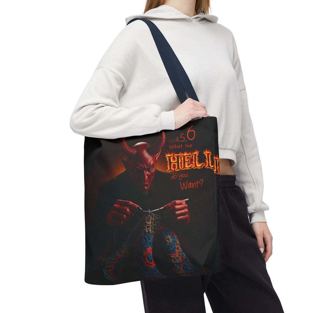 Satan's Infernal Tote Bag - Even Hell has count interruptions- Knitting, Crocheting, Crafting Gift, Funny Tote, Hellish Vibe, fiber enthusiasts