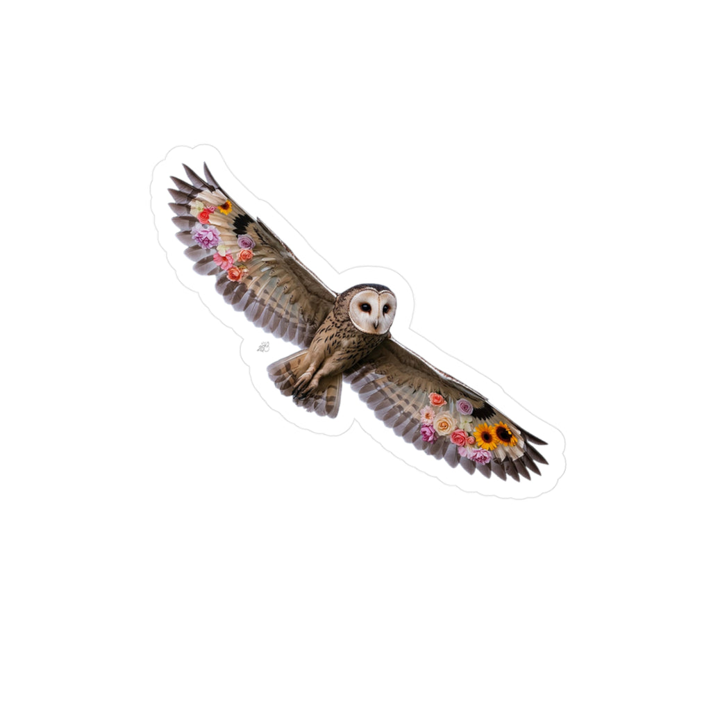 Floral Flying Barn Owl Kiss-Cut Vinyl Decal