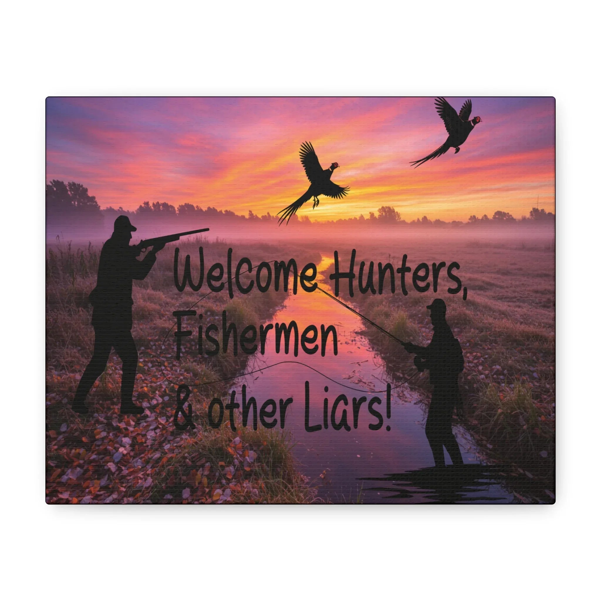 "Welcome Hunters, Fishermen & Other Liars" Rustic Man Cave Sign/ Matte Canvas 1.25" depth/Gift for Dads, Outdoorsmen - 2SB Snark Shop