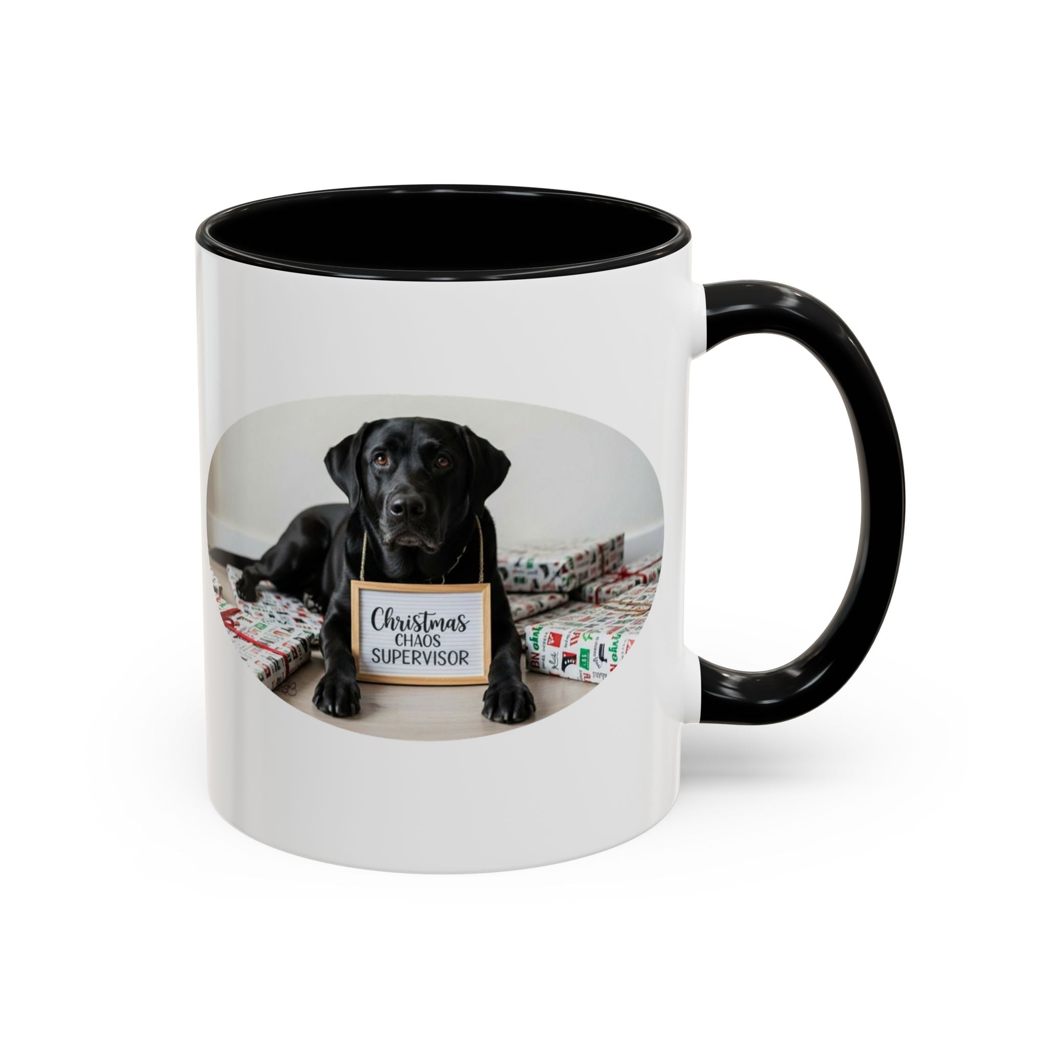 "Christmas Chaos Supervisor" –11oz & 15oz Black Lab Mug for Dog Parents Who Gave Up on Perfectly Wrapped Gifts in 2017