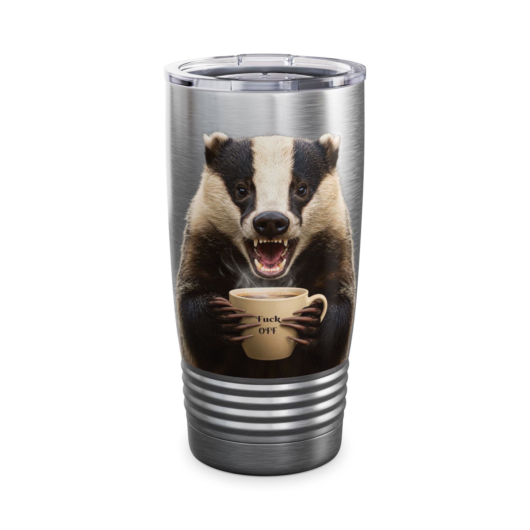 Angry Badger “Fuck Off” 20oz Ringneck Tumbler, For When You Need Caffeine, Not Conversation Funny Gift for Coffee enthusiasts, coworkers, & friends