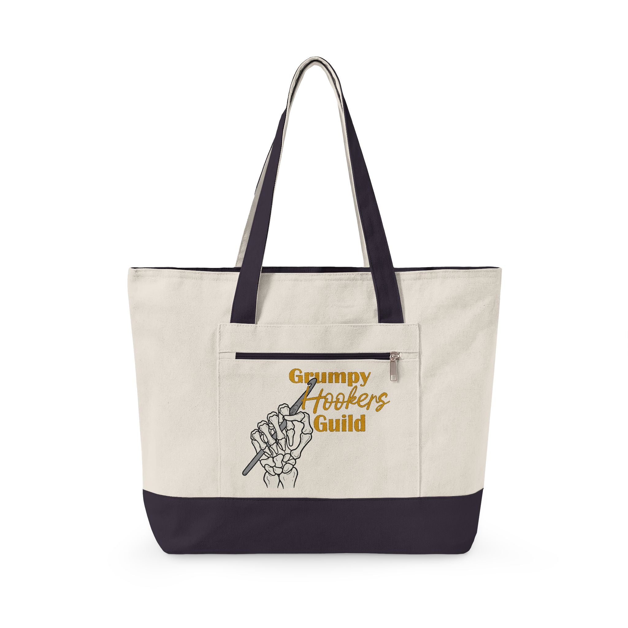 Hookers Guild Tote Bag - Skeleton Crochet Hand Zippered Canvas Tote