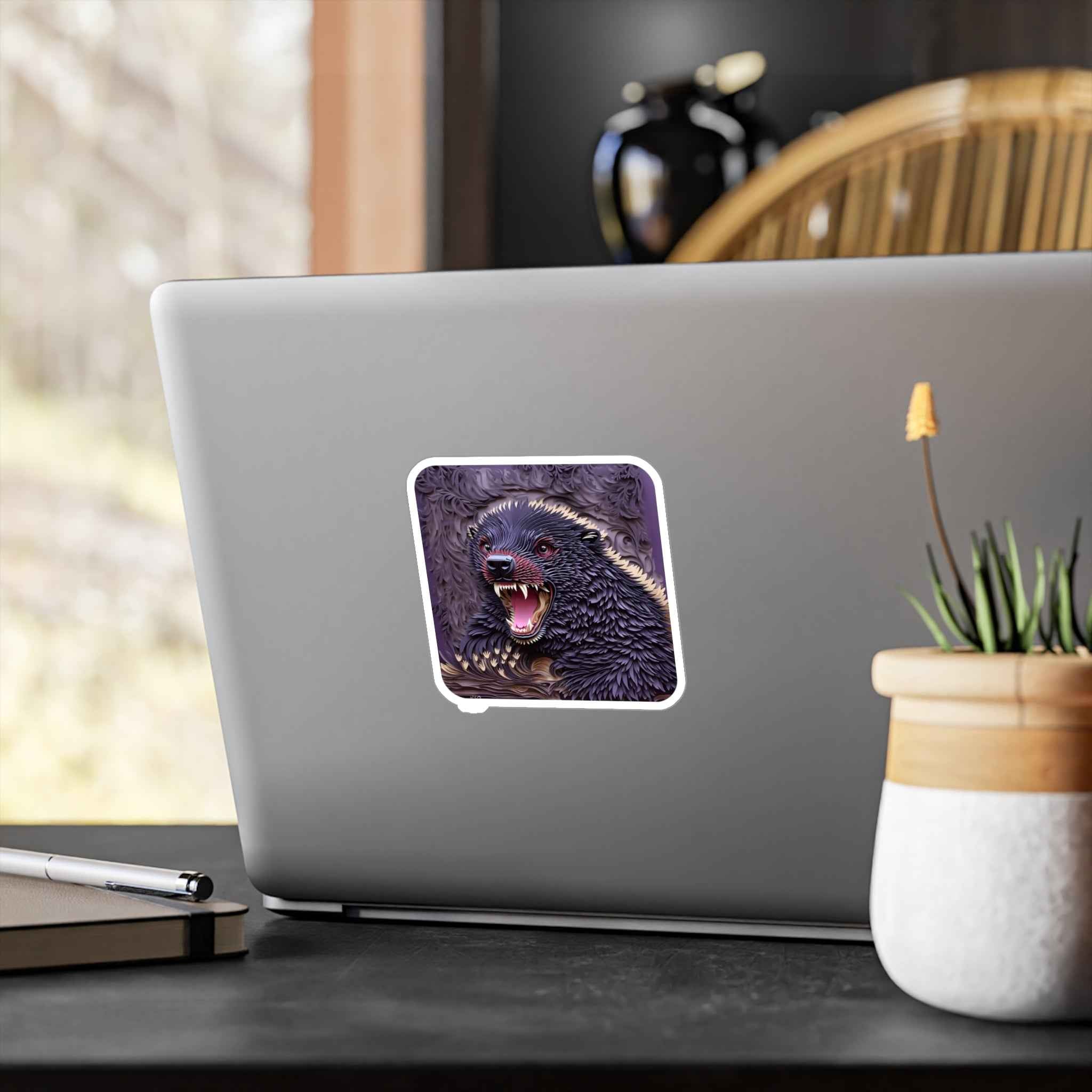 Angry Badger Decal - Fierce Papercut Honey Badger Kiss Cut Vinyl Decal
