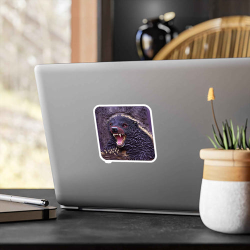 Angry Badger Decal - Fierce Papercut Honey Badger Kiss Cut Vinyl Decal