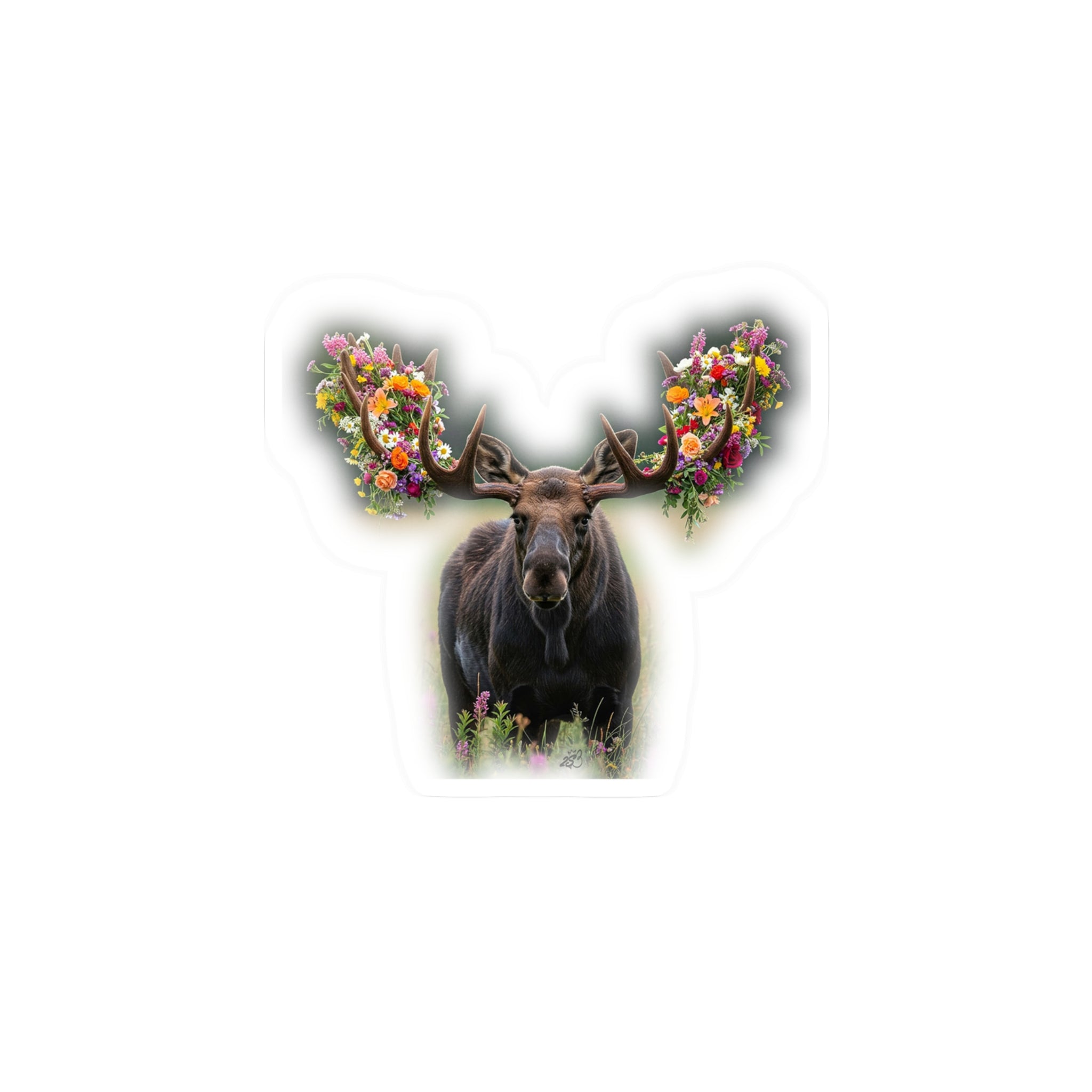 Floral Moose Antlers Kiss-Cut Vinyl Decal