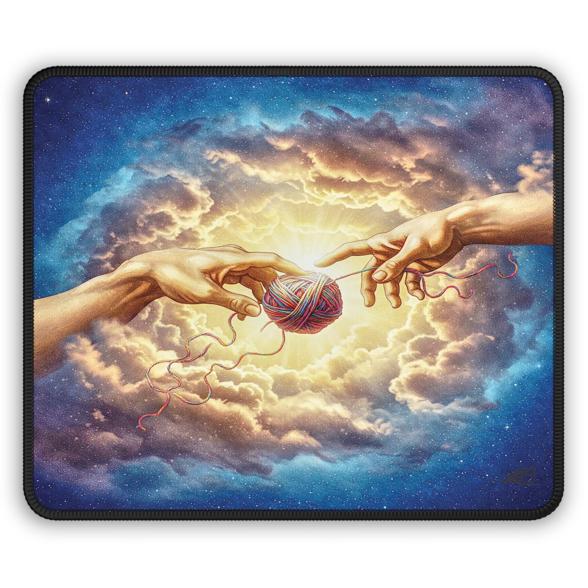 Mouse Pad - 'Touched by Yarn' Divine Intervention for Knitters Crocheters - Funny Gift