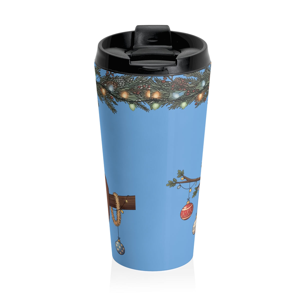 Hanging On Till New Year 15 oz Stainless Steel Travel Mug | Funny Sloth Holiday Tumbler