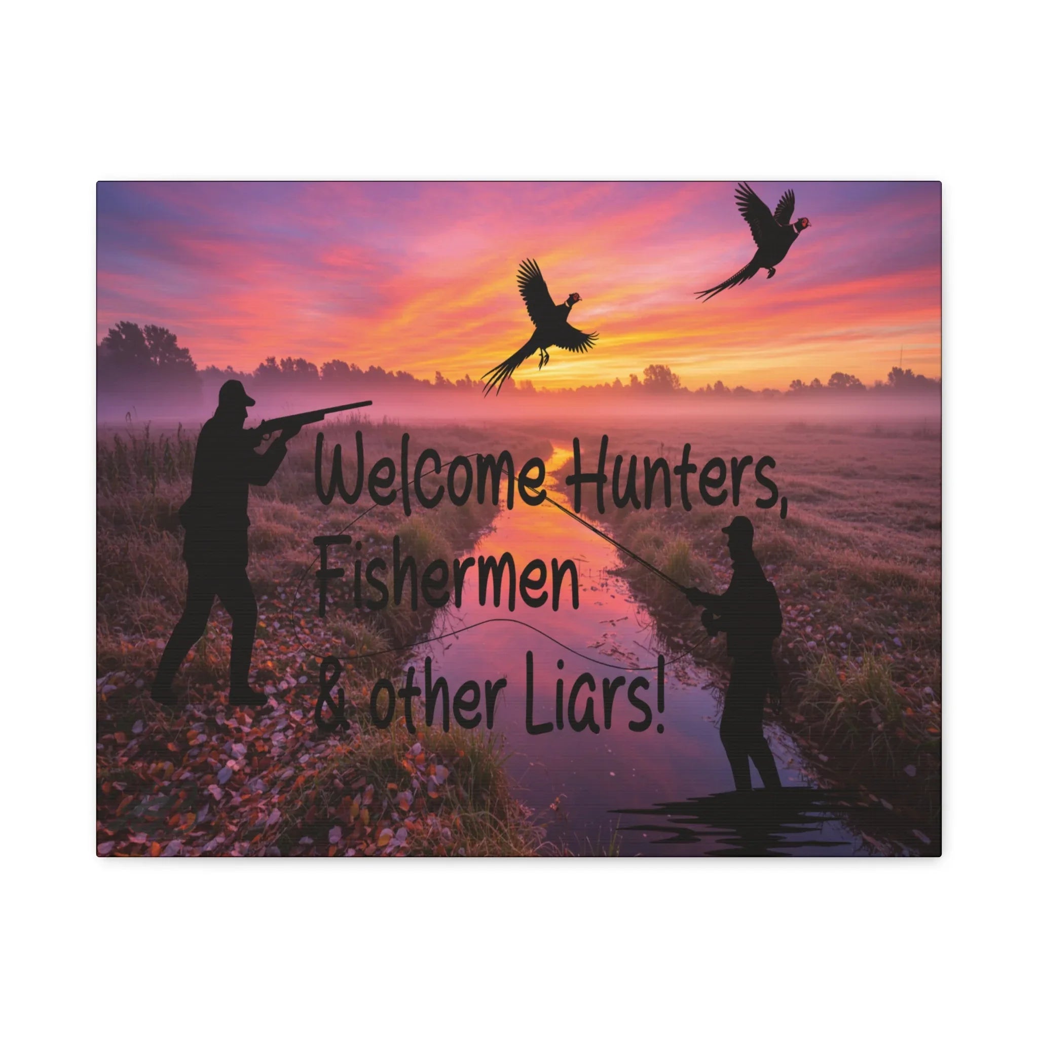 "Welcome Hunters, Fishermen & Other Liars" Rustic Man Cave Sign/ Matte Canvas 1.25" depth/Gift for Dads, Outdoorsmen - 2SB Snark Shop